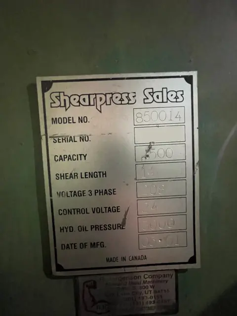 1/2" x 14' Accurshear #850014, hydraulic shear, 48" back gauge, 12" gap, 40 HP, 2001 - Image 9