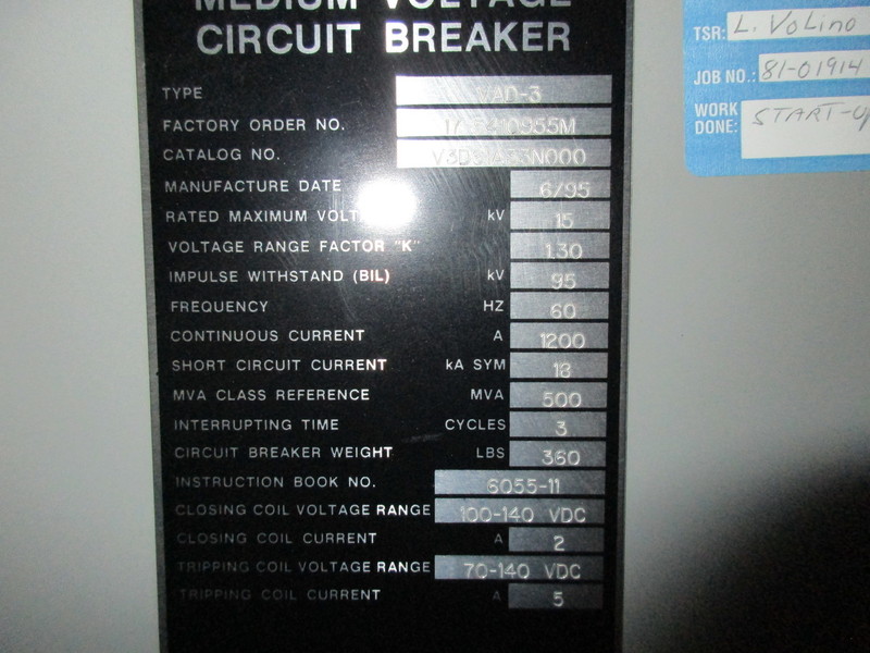 1200 Amps, Square D, VAD-3, V3D61A33N000, 15 KV, w/gear - Image 2