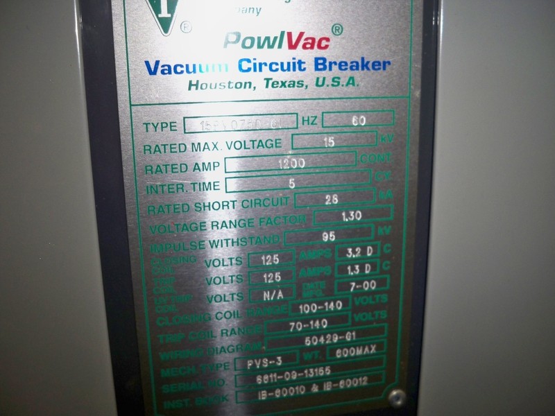 1200 Amps, Powell, 15PV0750-61, 125 VDC - Image 2