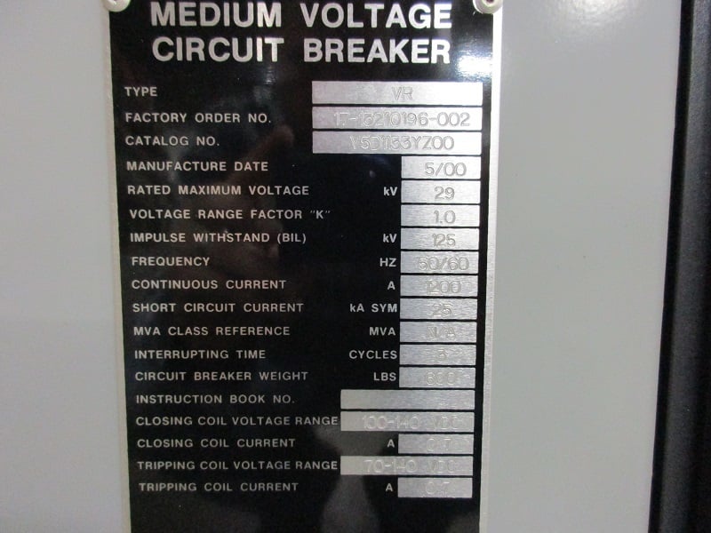 1200 Amps, Square D, VR, V5D1133YZ00, 29 KV - Image 2