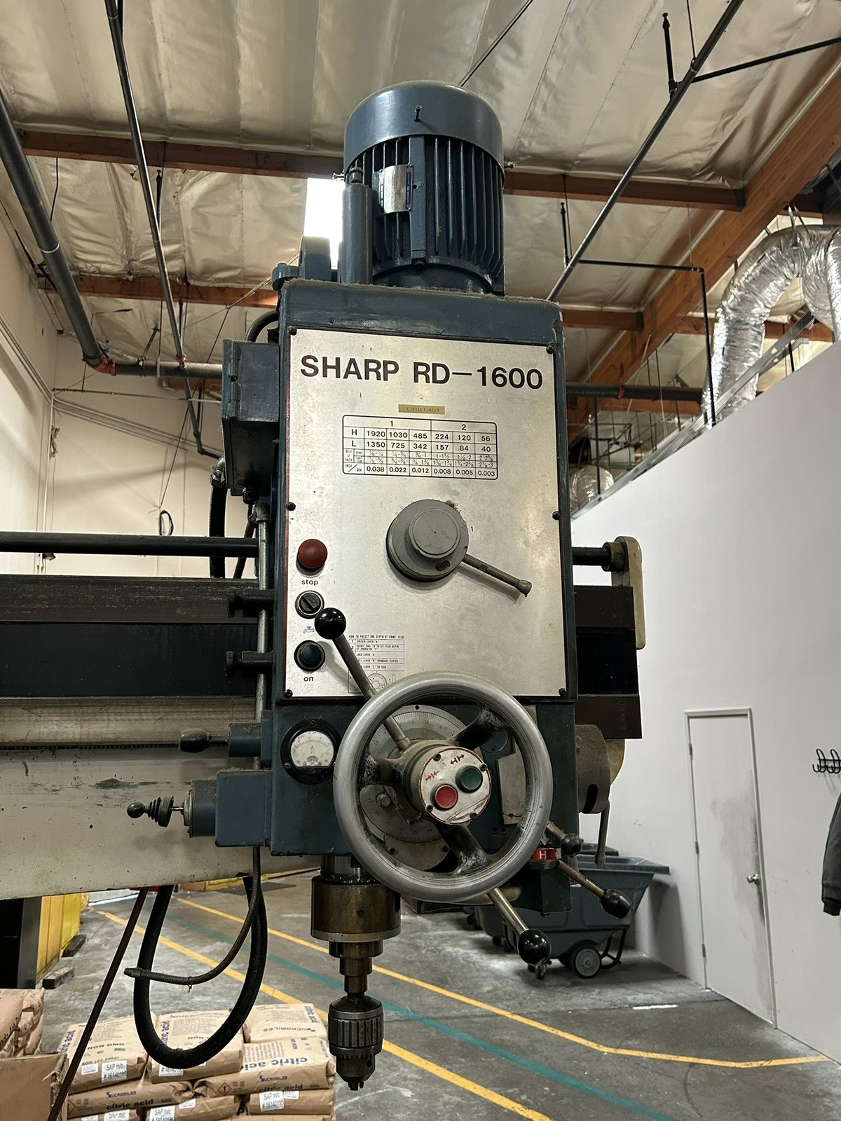 5' -13" Sharp #RD-1600, Radial Arm Drill, 49.6" spindle head travel, 7.5 HP, 1920 RPM - Image 2
