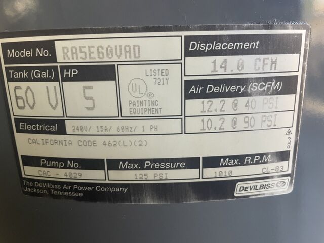 5 HP Devilbiss #PRO-4000, Vertical Air Compressor, 14 CFM, 175 PSI - Image 4