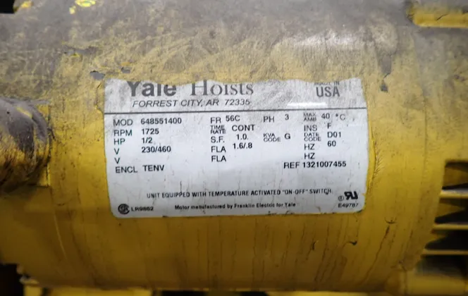 10 Ton, Yale #CEW10X20RT14D4, Bridge Crane, 1725 RPM, 1/2 HP, 13.3 A - Image 8