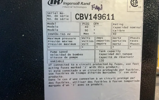 140 CFM, 150 Psig, Ingeroll Rand #IRN40H-TAS-HV, Rotary Screw Air Compressor, 40 HP, 5300 RPM - Image 5