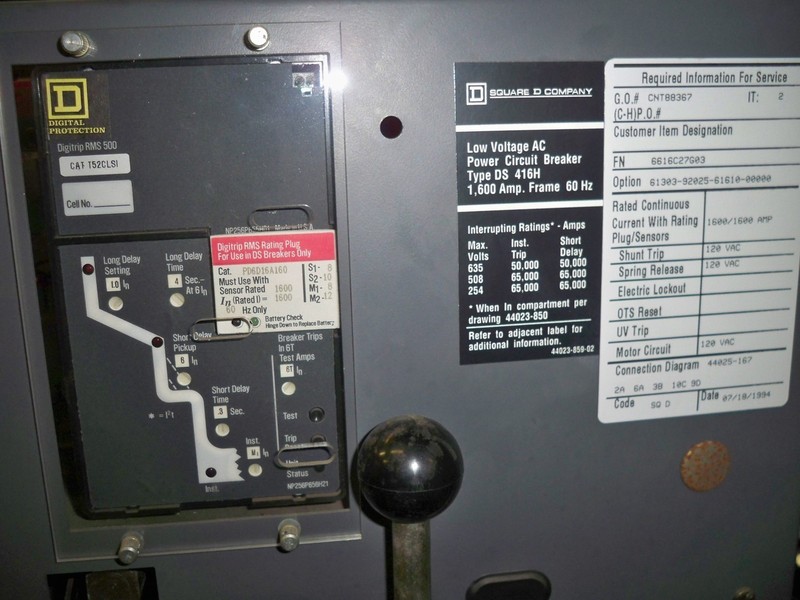 1600 Amps, Square D, DS-416H, electrically operated, manually operated, drawout - Image 2