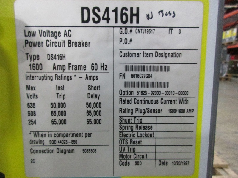 1600 Amps, Square D, DS-416H, electrically operated, manually operated, drawout - Image 5