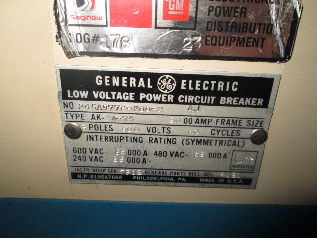 3000 Amps, General Electric, ak- 3a-75, electrically operated, manually operated, drawout - Image 2