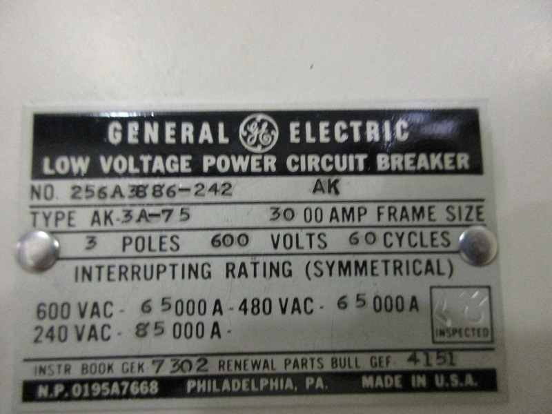 3000 Amps, General Electric, ak- 3a-75, electrically operated, manually operated, drawout - Image 7