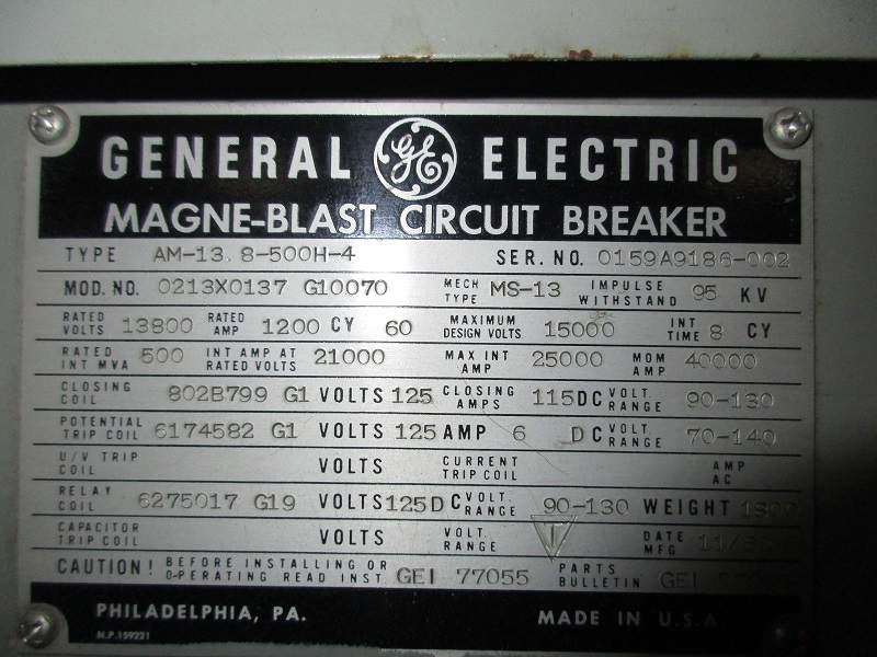 1200 Amps, General Electric, am-13.8- 500h-4 - Image 2
