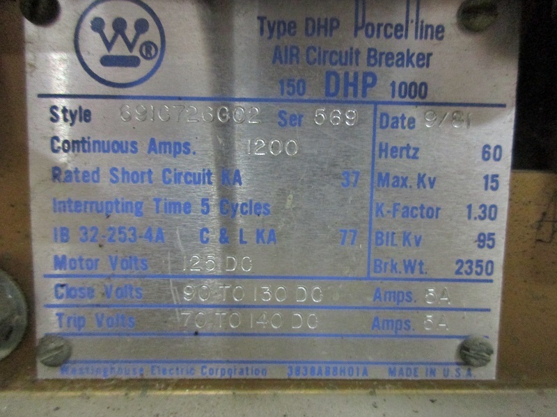 1200 Amps, Westinghouse, 150DHP-1000, 125 VDC - Image 2