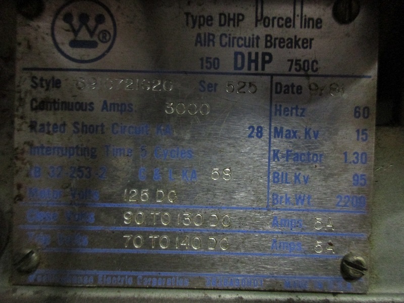 3000 Amps, Westinghouse, 150dhp- 750c, 125VDC - Image 2