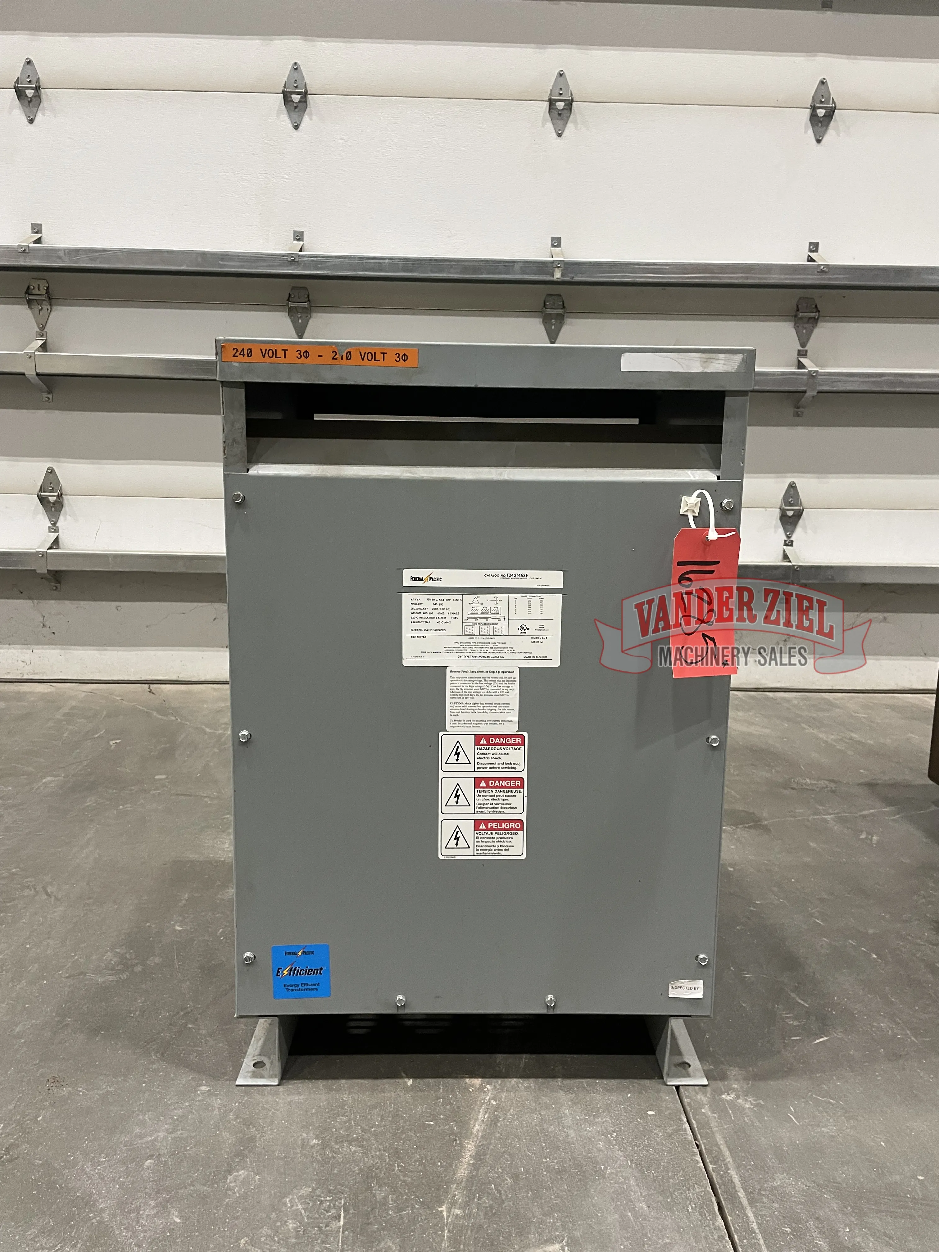 45 KVA 240 Primary, 208Y/160 Secondary, Federal Pacific, Transformer, 3 Phase, 60 Hz. - Image 1
