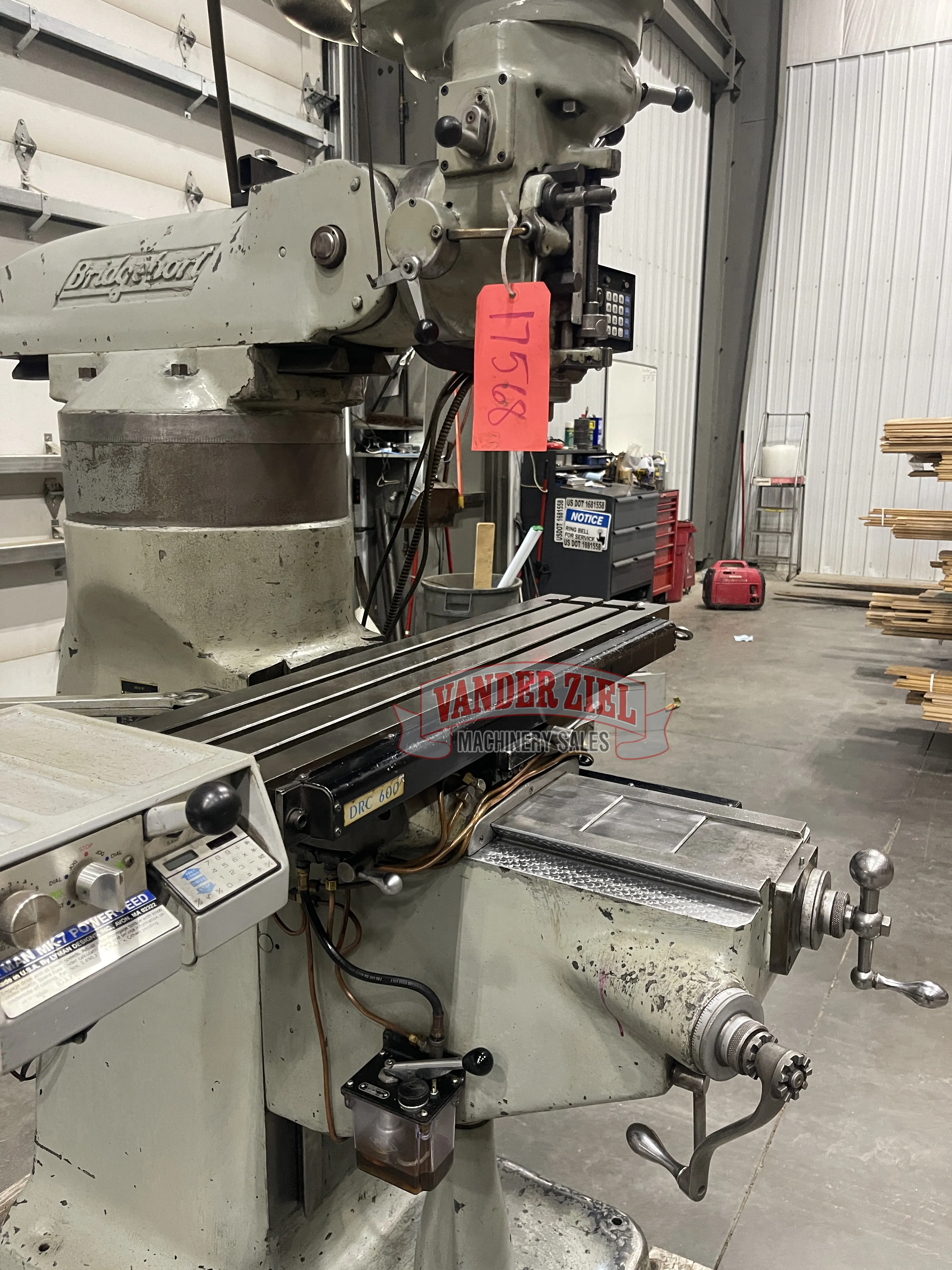 Bridgeport Step Pulley Vertical Knee Mill, 9" x 42" Table, 1 HP, R8, Powerfeed, 2-Axis digital read out, 4" - Image 6