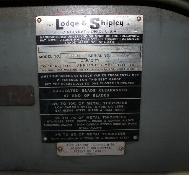 3/16" x 6' Lodge & Shipley #0306-AB, Power Shear, 60 SPM, 5 HP, 18" throat, 36" Back Gauge, autolube, air - Image 6
