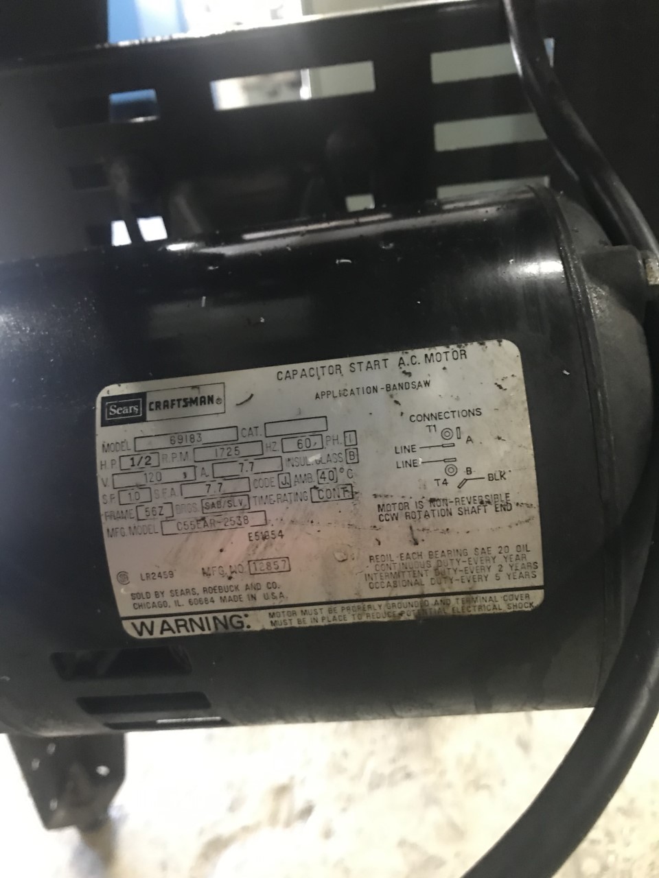 12" x 6.5" Craftsman #113-243311, Vertical Band Saw, 12-1/2" x14" table, 1/8"-1/2" x 80" blade, 0.5 HP - Image 3