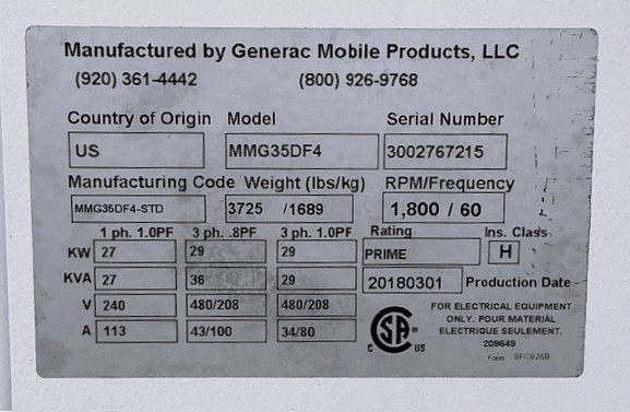 27 KW Generac Magnum #MMG35DF4, portable diesel generator set, 208/480 Volts, 3-ph, 4419 hours, John Deere - Image 3