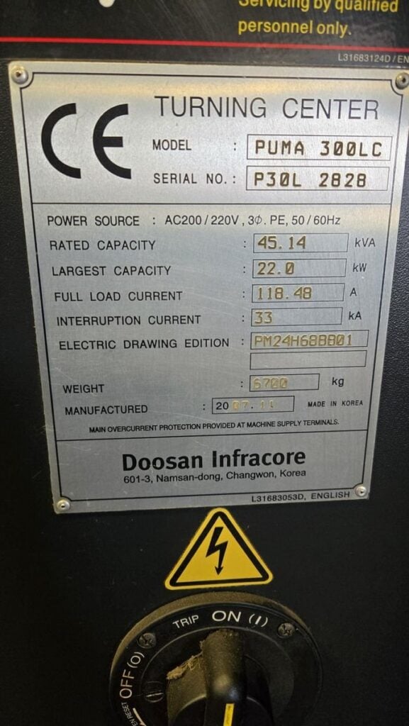 Daewoo Doosan #Puma-300LC, CNC lathe, Fanuc 21iTB, 23.2" swing, 50.4" centers, 12" chuck, 4" bar, 2007 - Image 10