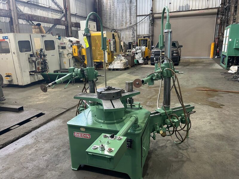 Redin #72, deburring machine, 3-jaw 12" chuck, power elevation, (2) adjustable arms/columns - Image 1