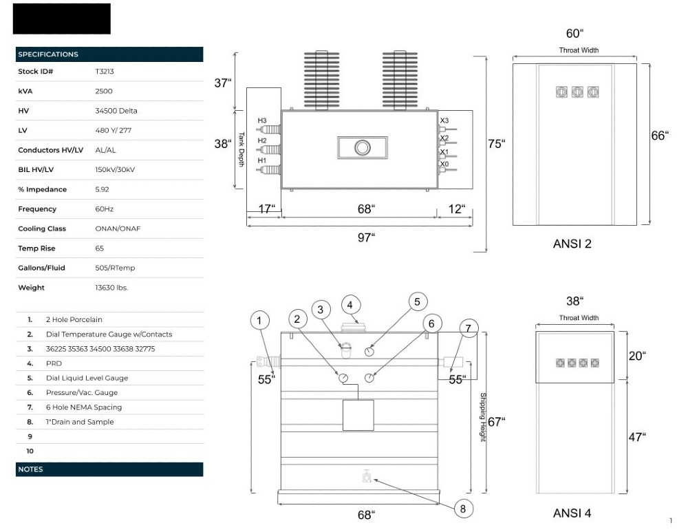 2500 kVA 34500 Delta Primary, 480Y/277 Secondary, SUB, REcon(shipment available in 10 days) - Image 1