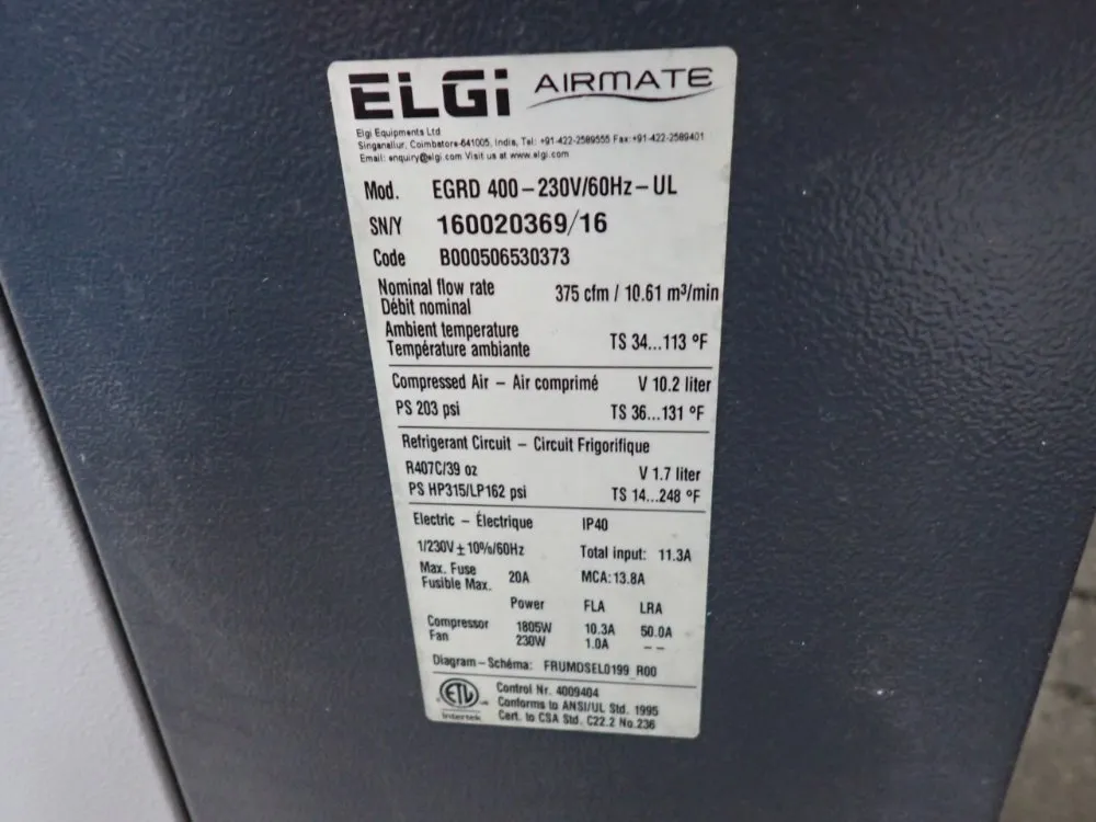 Elgi #EGRD-400, Airmate Air Dryer, 30 PSIG, 2016 - Image 5