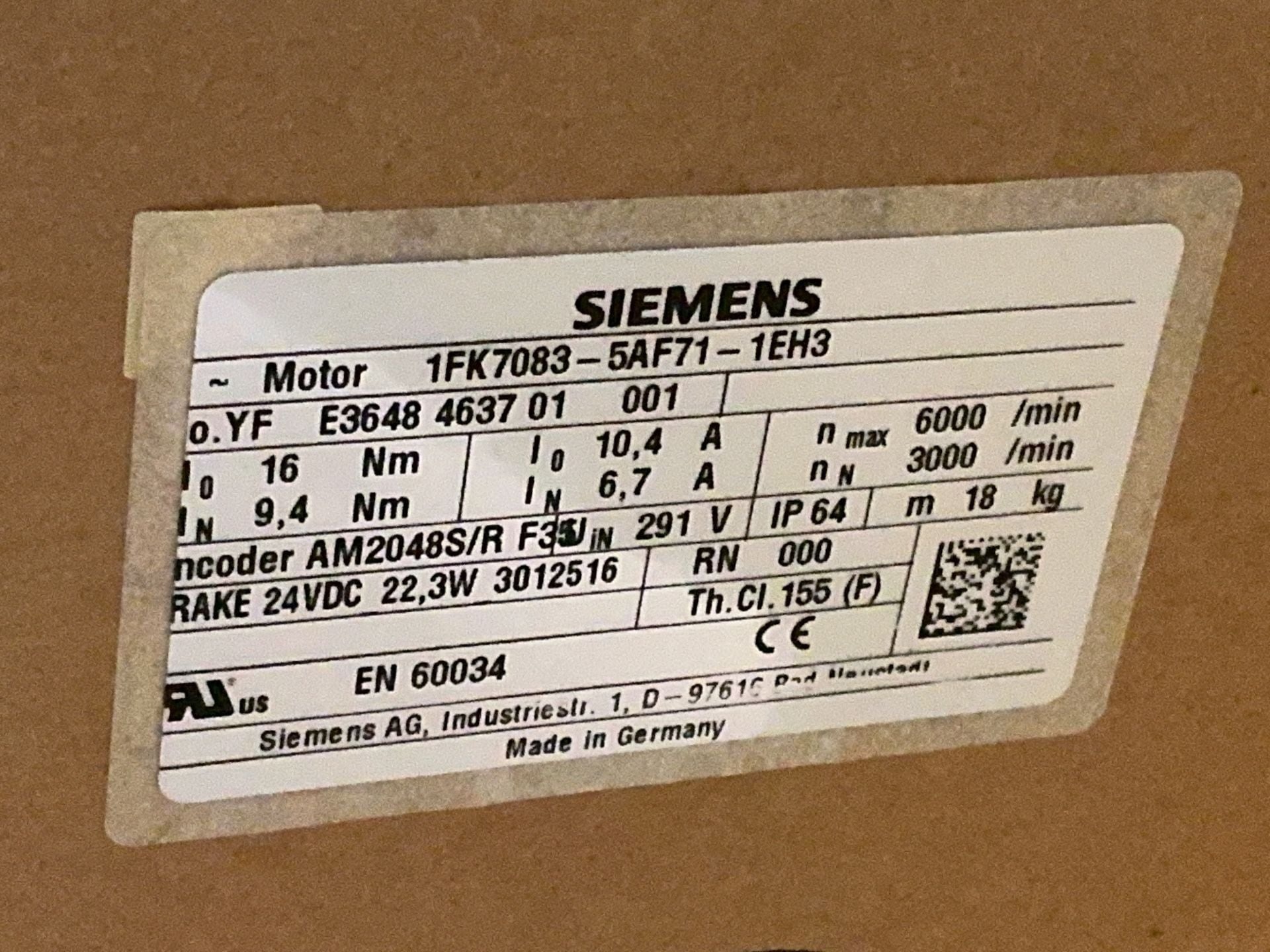 Siemens #1FK7083-5AF71-1EH3, Servo Motor, 6000 RPM - Image 5