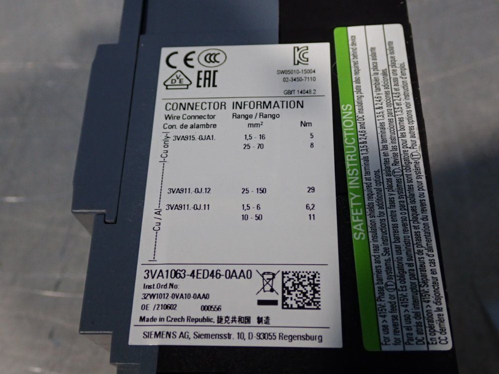 Siemens #3VA1063-4ED46-0AA0, Circuit Breaker - Image 9