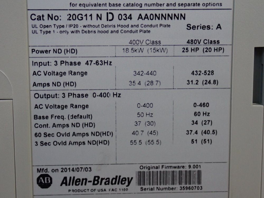 Allen-Bradley #20G11ND034AA0NNNNN, PowerFlex 755 AC Drive, 25 HP, Series A, 2014 - Image 5