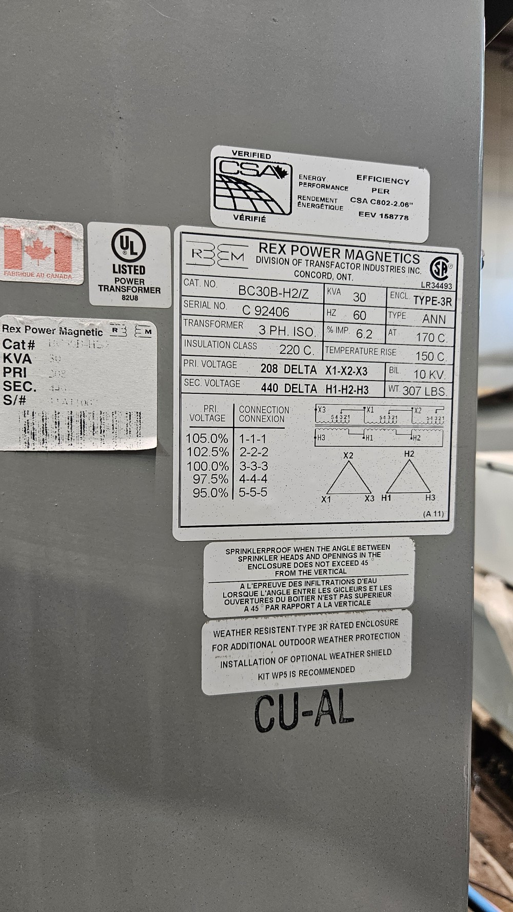 30 KVA 208 Delta Primary, 440 Delta Secondary, Rex Power Magnetics #BC30B-H2/Z, Dry Type Auto-Transformer, 3 - Image 3