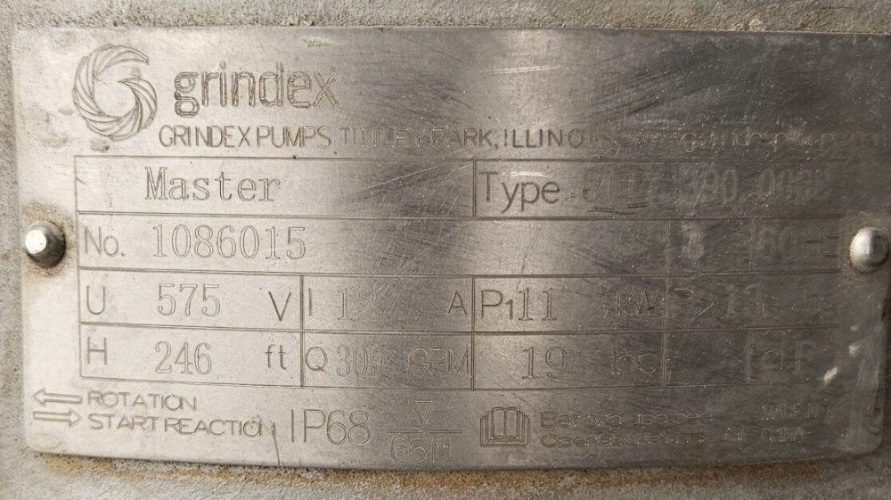 309 GPM @ 20' TDH, Grindex #8117-390, Submersible Pump, 3" discharge, 13 HP, 246' max head, 575 V., 3 Phase - Image 3