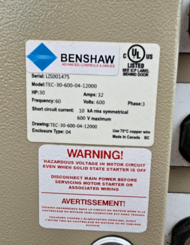30 HP Benshaw #TEC-30-600-04-12000, MX Solid State Starter, 600 Volts, 60 Hz. (4 available) - Image 3