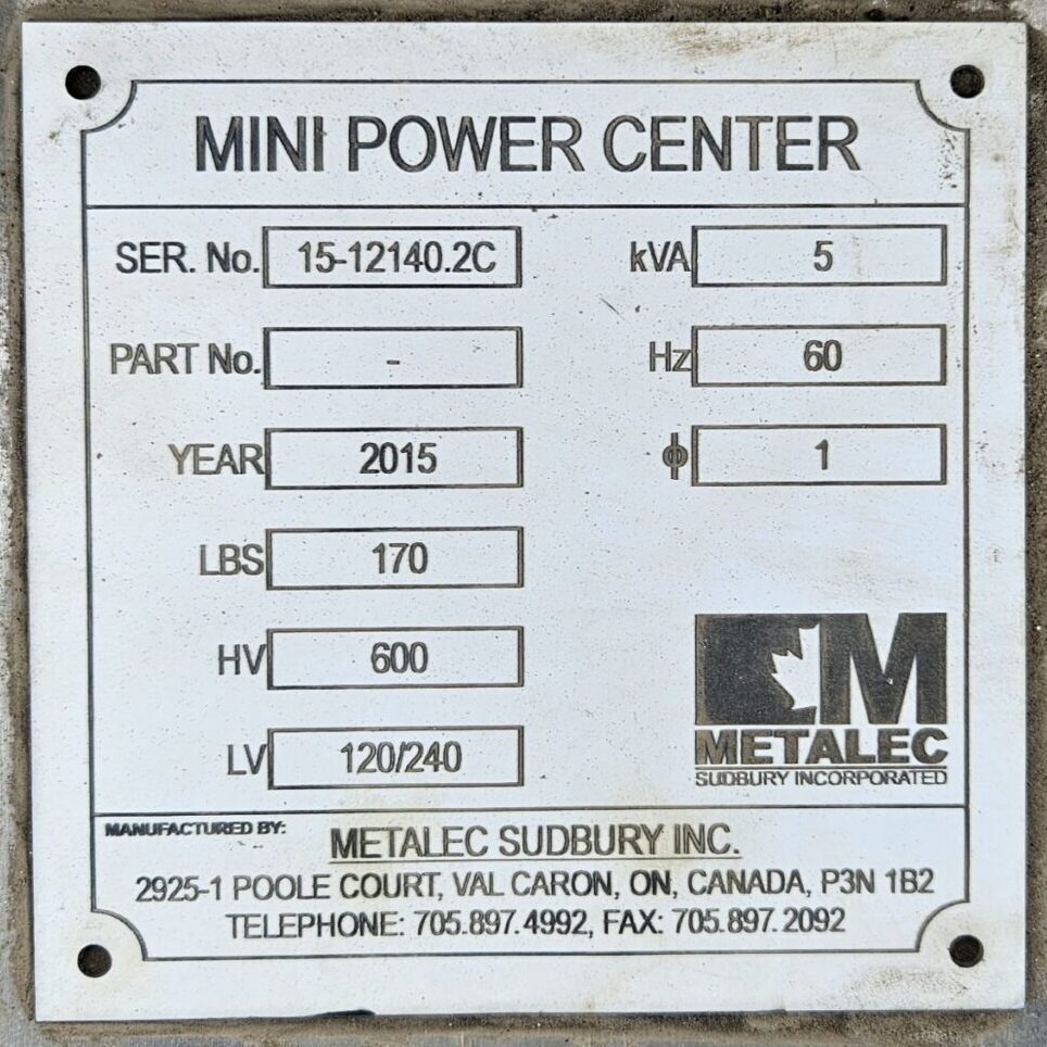 5 KVA, Metalec Sudbury, Mini Power Distribution Center, 600 Volts to 120/240 Volts, 1 phase, 60 Hz. - Image 7