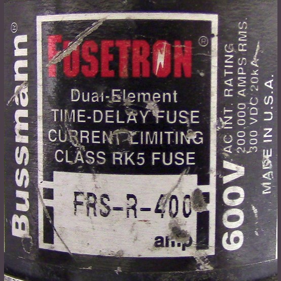 400 Amp 600 Volts Bussmann #FRS-R-400, Class RK-5 Fuse, Dual Element Time Delay (2 available) - Image 2