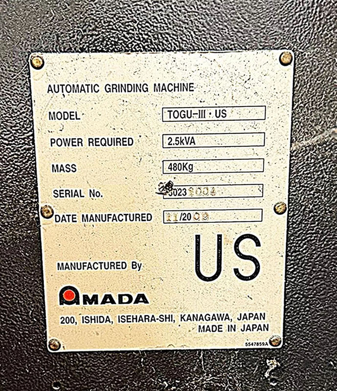 Amada #Togu-III, punch & die grinder, 6.299" tool diameter, 5.906" tool height, 5.315" wheel, 6" 3-jaw chuck - Image 6