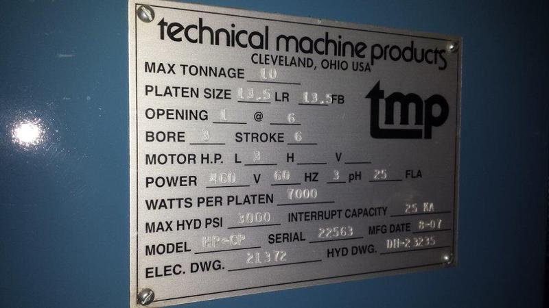 10 Ton, TMP, double press (hot & cold side w/shuttle), 13.5" x13.5", 6" daylight, up-act, #2476 - Image 3