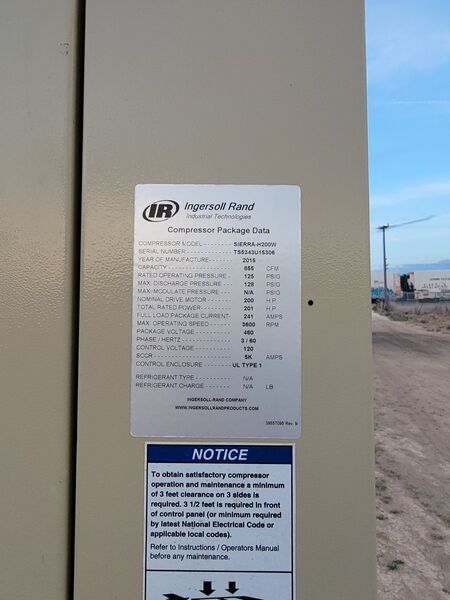 855 cfm, 125 psig, Ingersoll-Rand #Sierra-H200, Rotary Screw Compressor W/Dryer, 200 HP, 20000 load hours - Image 6