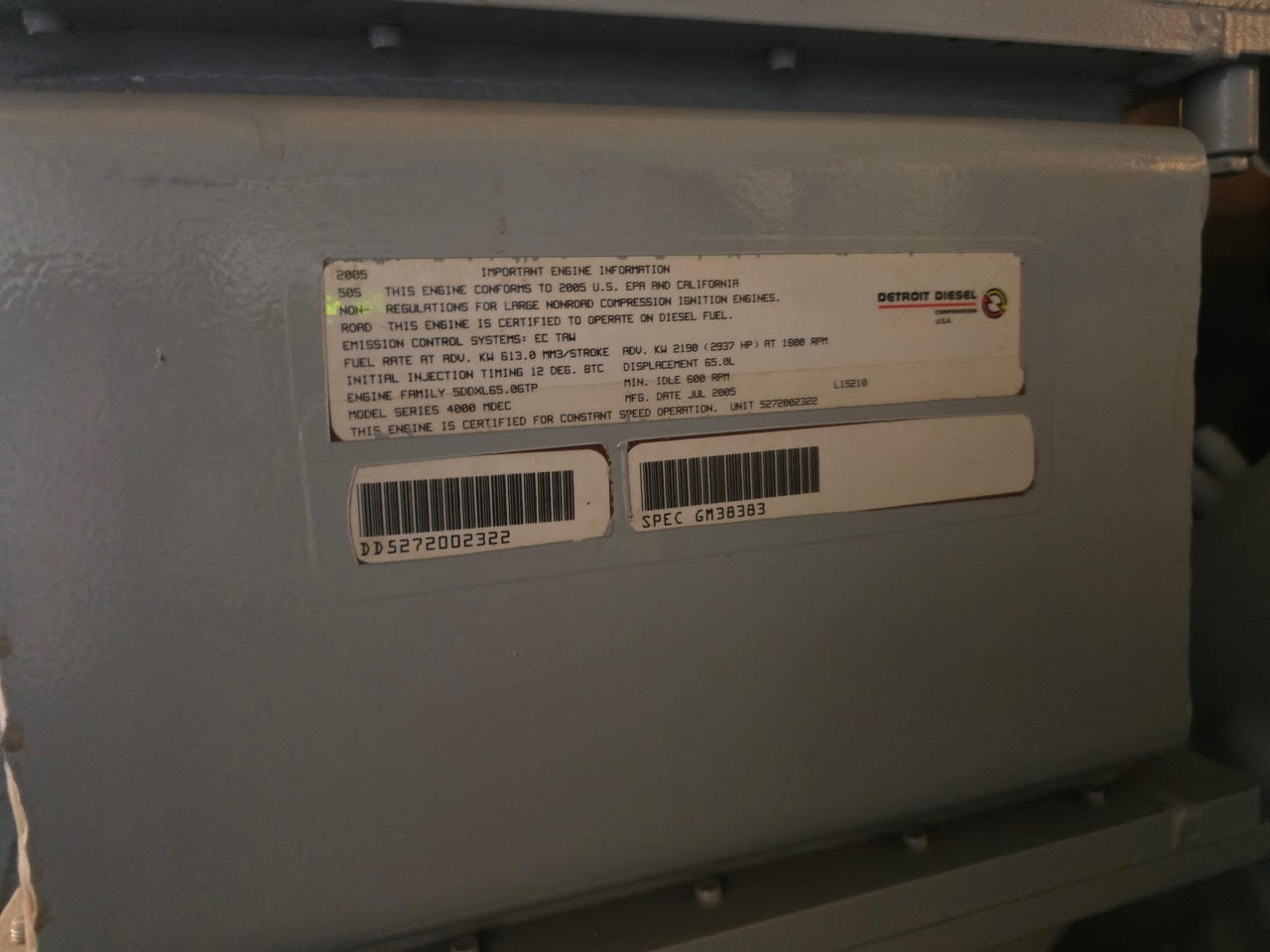 2000 KW MTU Detroit Diesel #2000SEB, Enclosed Standby Diesel Generator, 7821/13200 Volts, 1800 RPM, 60 Hz - Image 8