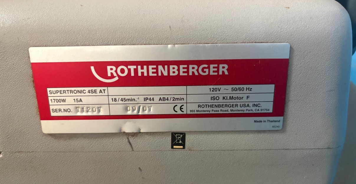 1/2" -4" Rothenberger #Supertronic-4SE-AT, Portable Pipe Threading Machine, 1700 watt, 18 RPM, 120 Volt, 2007 - Image 4