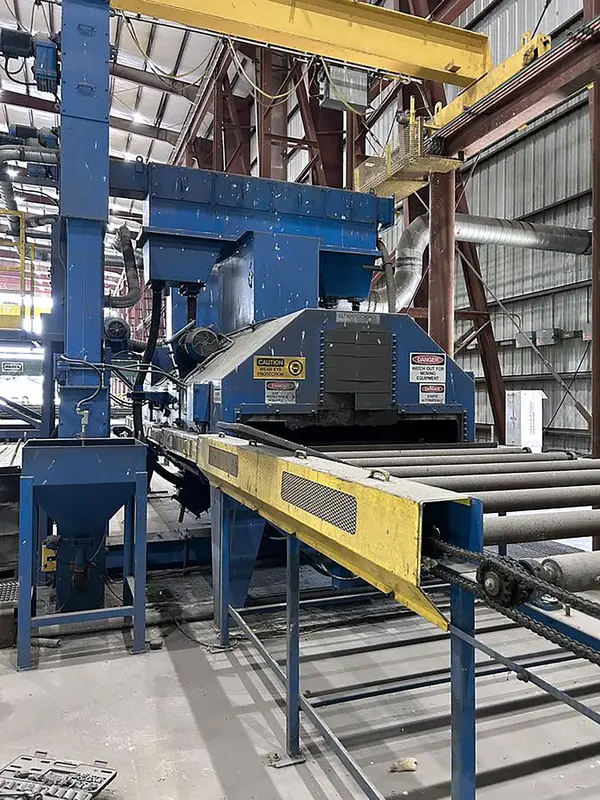 Wheelabrator, conveyor shot blaster, 72" width x 12" H plate, 24" width x 36" H beam, (4) 30 HP wheels, 367 - Image 9