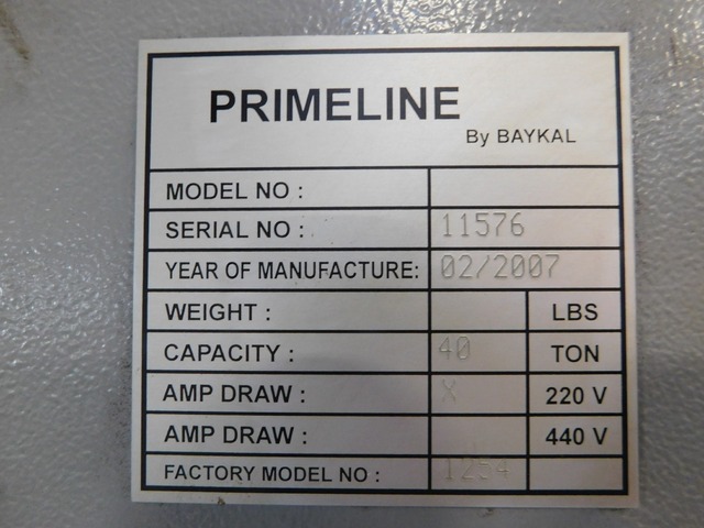 40 Ton, Primeline, Press Brake, 4' overall, Elgo Control, 580 hours, 2007 - Image 8