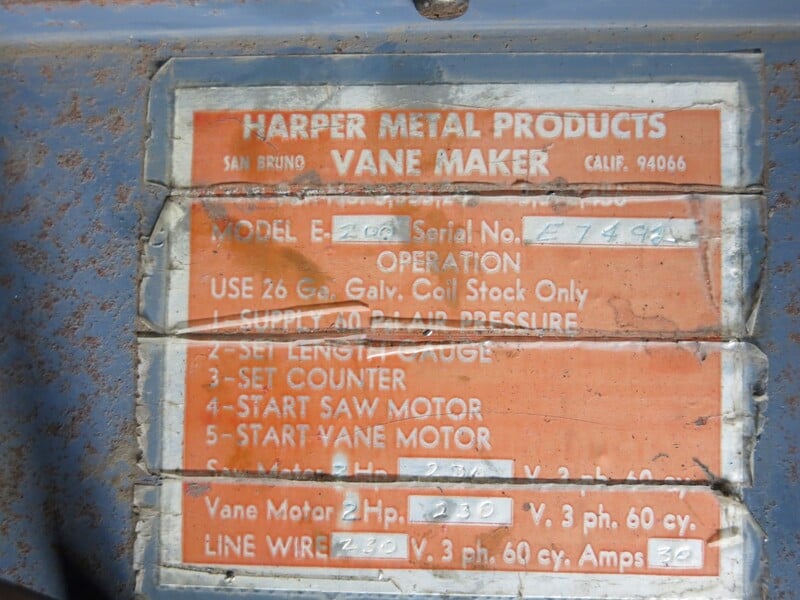 Harper #E-200, 2" turning vane maker, double uncoiler - Image 9