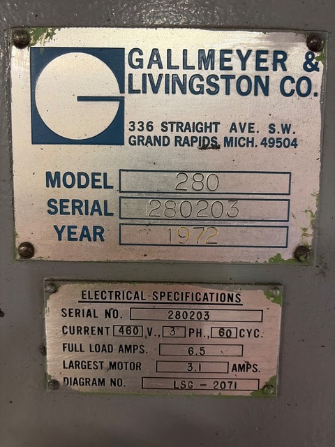 24" x 8" Gallmeyer & Livingston #280, Surface Grinder, Carbon Steel Walker, 9" x3" x1" wheel, 460 V., 3 - Image 3