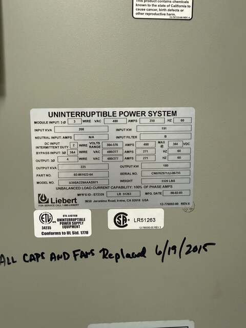 225.0 KVA Liebert U39SA229AAAD971, uninterruptible power supplies system, 480 Volts, Series 610 - Image 2