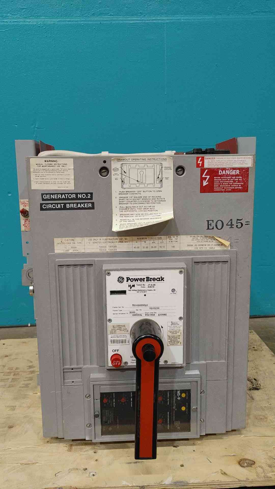 3000 Amps, General Electric, TC3030SSE1C, Power Break, 3 pole, 480 Volts, MicroVersaTrip MS-9 - Image 1