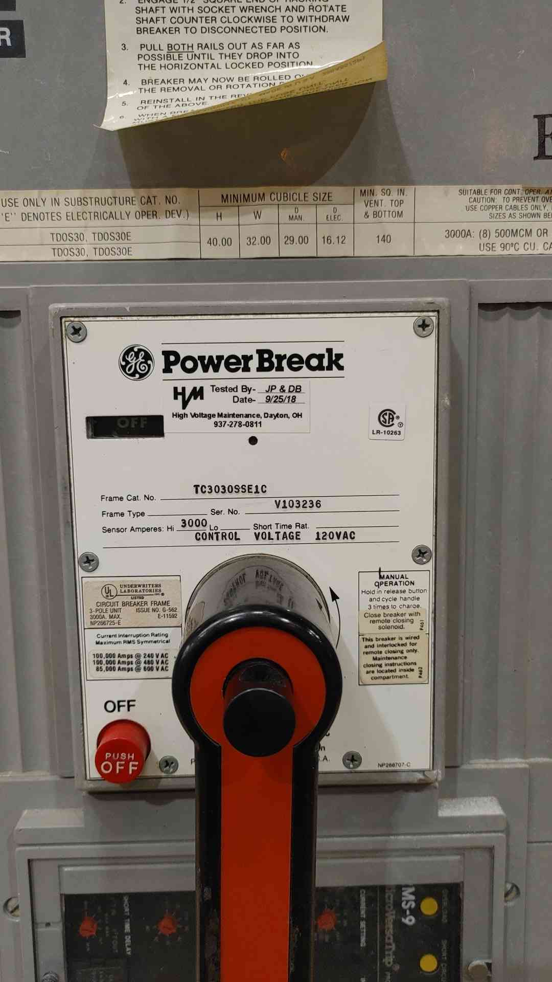 3000 Amps, General Electric, TC3030SSE1C, Power Break, 3 pole, 480 Volts, MicroVersaTrip MS-9 - Image 2