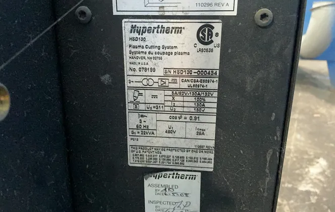 Hypertherm #HSD130, Plasma Cutting System, Gas Console, Consumables, 3 Ph., 480 V. - Image 9