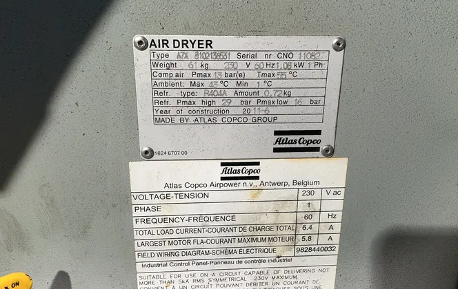 101 cfm, 125 psi, Atlas Copco #GA18FF A 125 FM, Rotary Screw Air Compressor, 25 HP, 88 Gal. Tank, 230 V., 2011 - Image 6