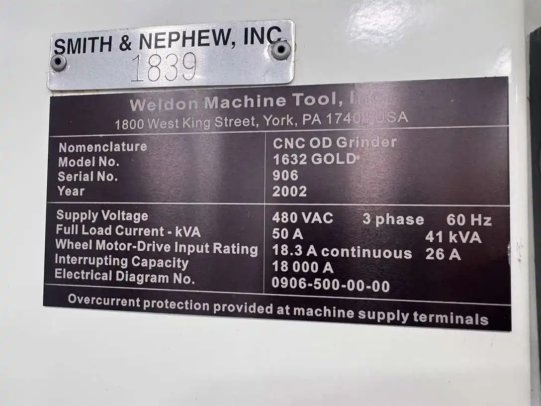 16" x 32" Weldon #1632-Gold, CNC universal cylindrical grinder, GE Fanuc 18iM, 15 HP, 2002 - Image 10