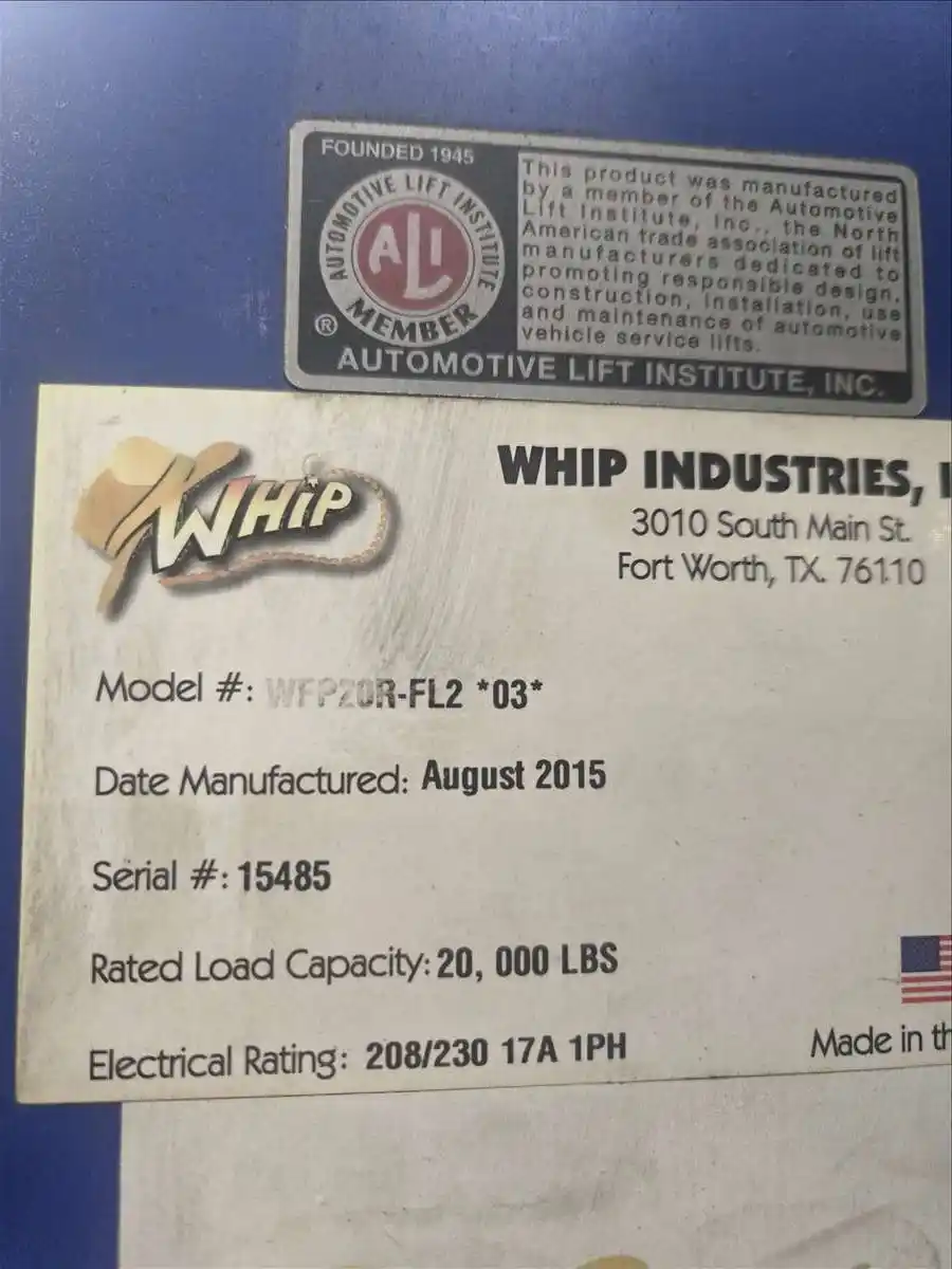 20000 lb. Whip Industries #WFP20R, 4-post automotive lift, 2015 - Image 2