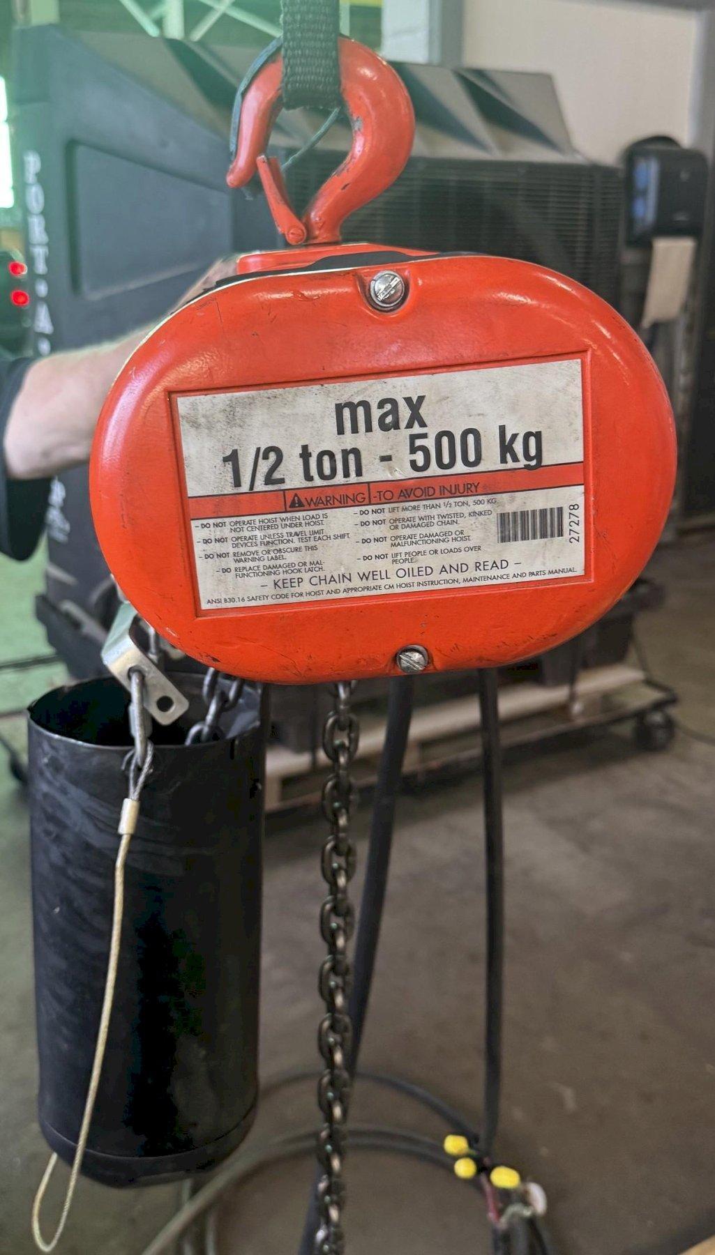 1 Ton, CM Lodestar #F2, electric chain hoist, 8' lift, 5/16 FPM, 1/2 HP, 230 V., 3 Ph., manual trolley - Image 2