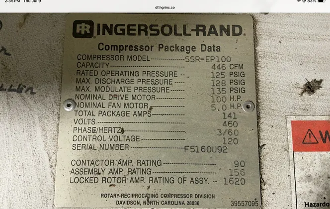 446 CFM, Ingersoll-Rand #SSR-EP100, Rotary Screw Air Compressor, 100 HP, Intellisys Control, 1992 - Image 10